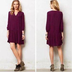 Maeve (Anthropologie) Galina plum tuxedo pleat (front & back) drop waist midi.